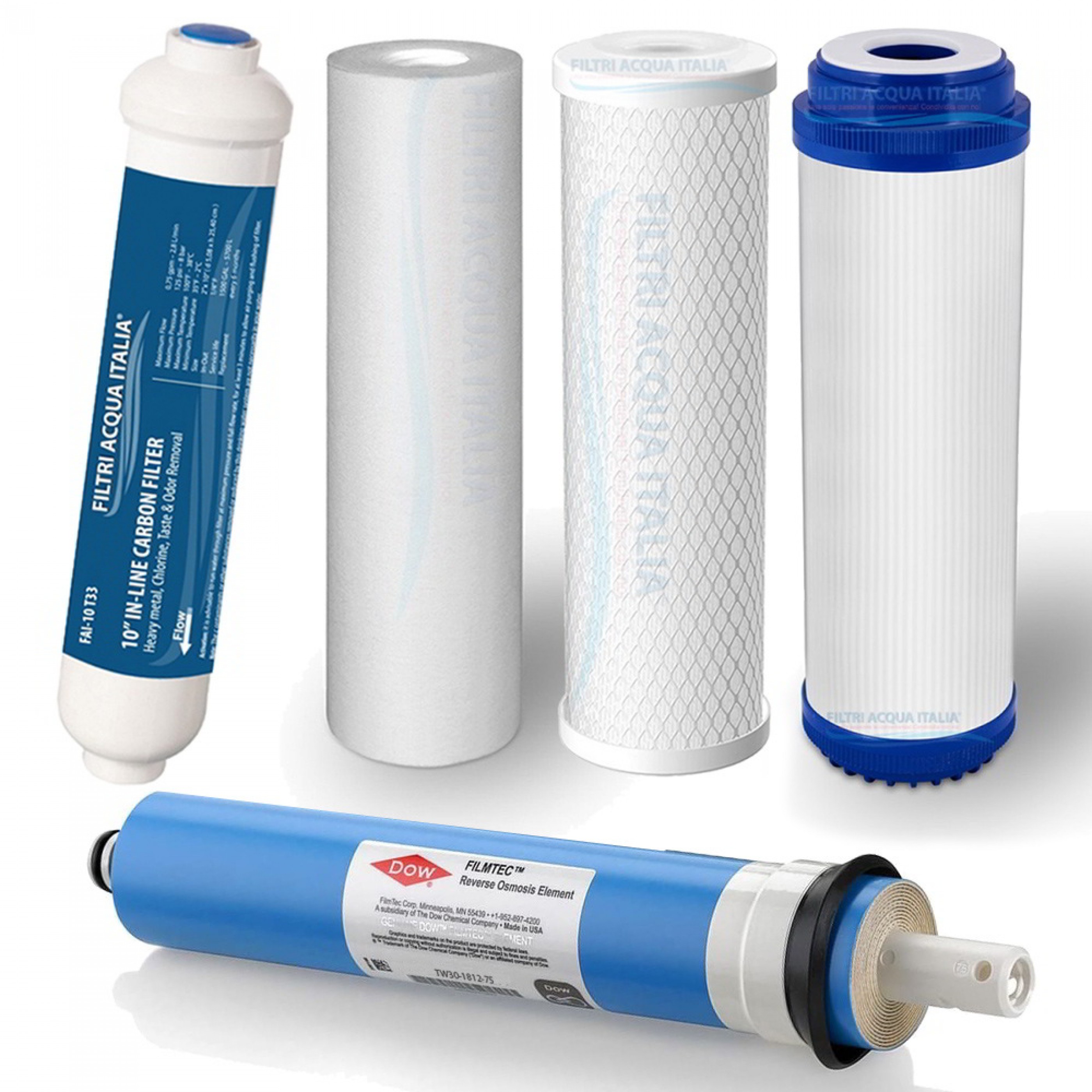 Kit Filtro Ricambio Annuale Per Osmosi Inversa 9 Pezzi Con Membrana 75 GPD E Prefiltri 10"